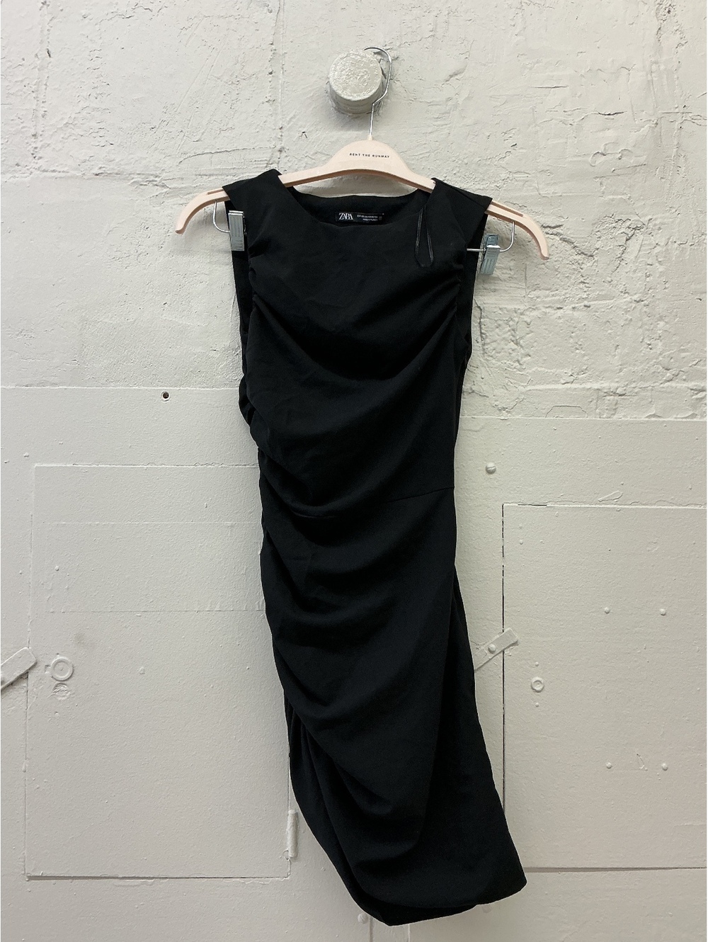 Zara Black Sleeveless Ruched Midi Dress